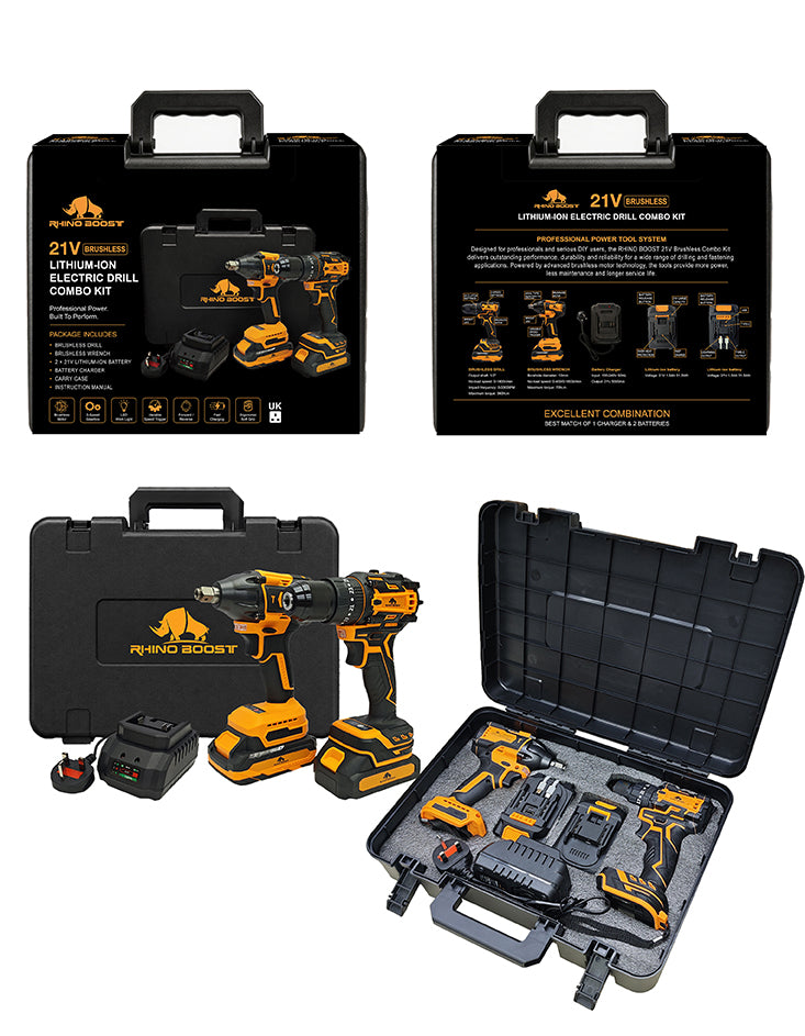 21V Brushless Lithium-Ion Electric Drill Combo Kit