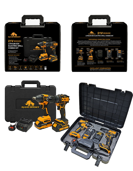 21V Brushless Lithium-Ion Electric Drill Combo Kit